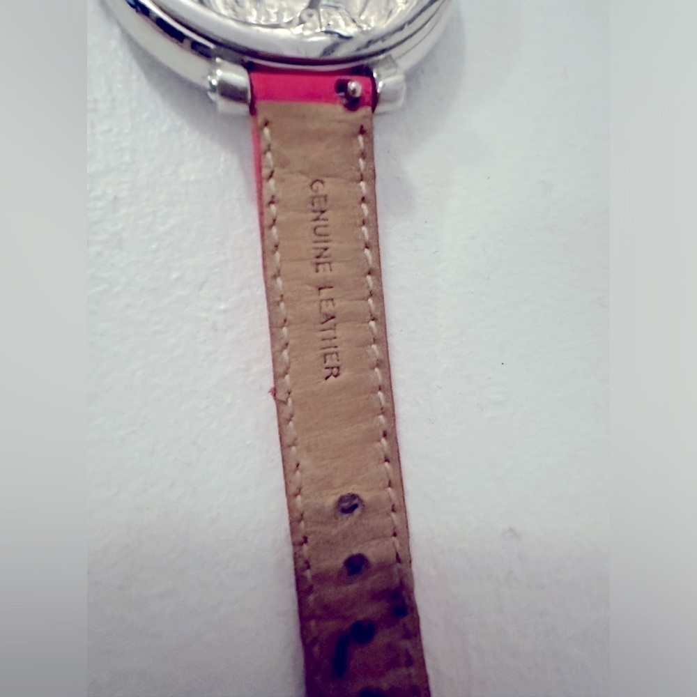 Fossil Brand Hot Pink Watch Adjustable Leather Strap Silver Watch Face Round - Picture 3 of 6